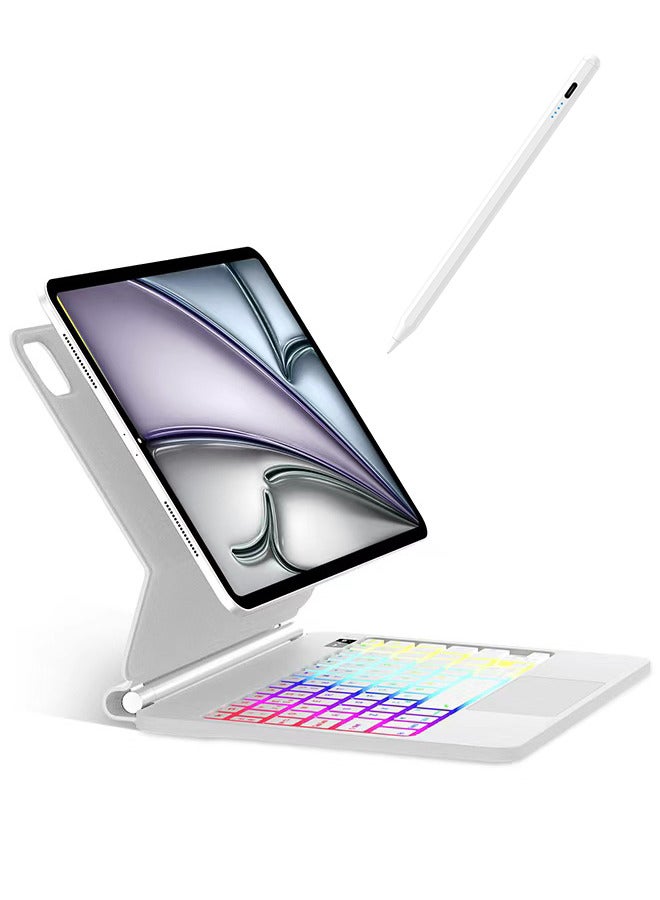 REMAX 【Arabic & English】Magic Keyboard for iPad Air 10.9" M3/M2 & iPad Air 5th/4th & iPad Pro 10.9"(1st/2nd/3rd/4th), Keyboard Case with Magnetic Stand, battery Display, Multi-Touch Trackpad, 7-Color Backlight,Free stylus pen - Image 1